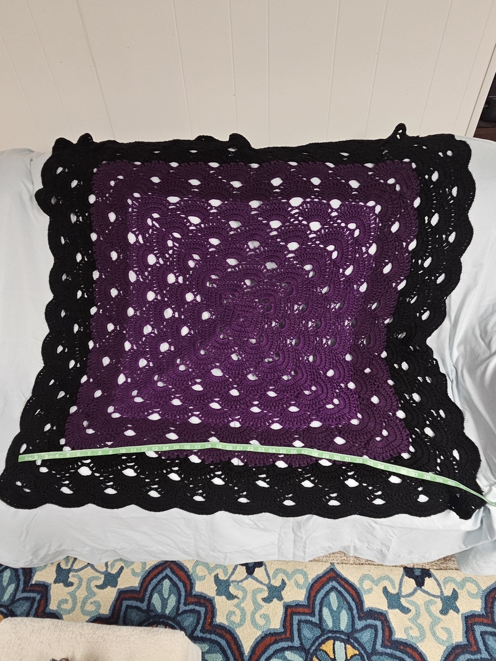 Handmade Purple and Black Crochet Blanket 44" X44"